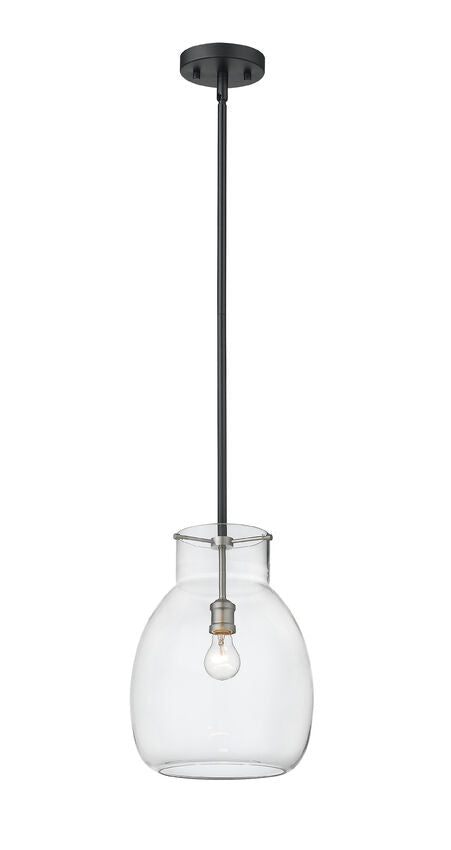 Z-Lite Bella 12" 1-Light Matte Black and Brushed Nickel Mini Pendant Light With Clear Glass Shade