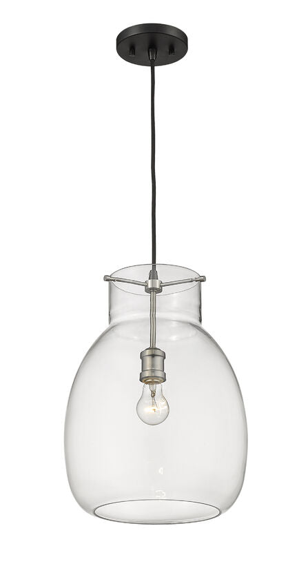Z-Lite Bella 12" 1-Light Matte Black and Brushed Nickel Pendant Light With Clear Glass Shade