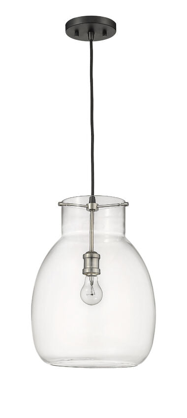 Z-Lite Bella 12" 1-Light Matte Black and Brushed Nickel Pendant Light With Clear Glass Shade