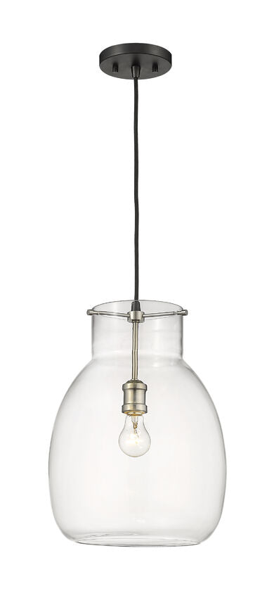 Z-Lite Bella 12" 1-Light Matte Black and Brushed Nickel Pendant Light With Clear Glass Shade
