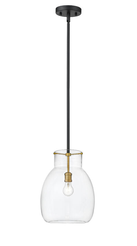 Z-Lite Bella 12" 1-Light Matte Black and Olde Brass Mini Pendant Light With Clear Glass Shade
