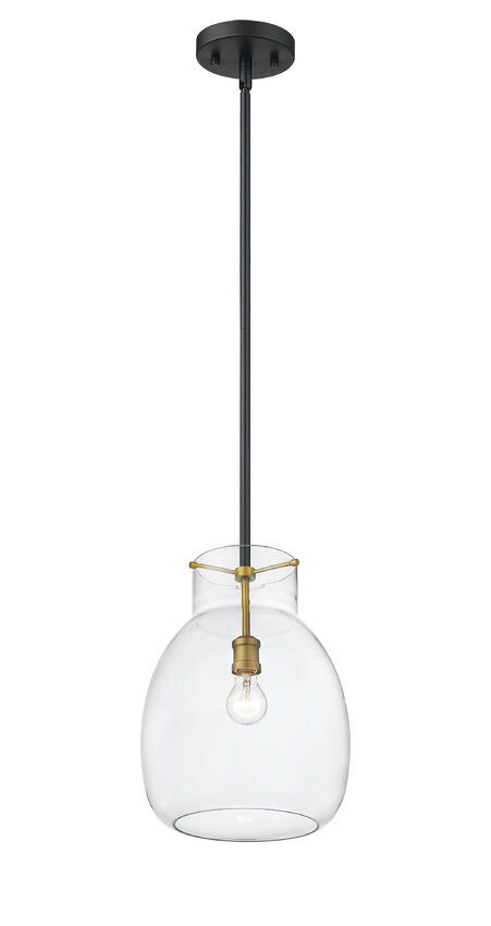 Z-Lite Bella 12" 1-Light Matte Black and Olde Brass Mini Pendant Light With Clear Glass Shade