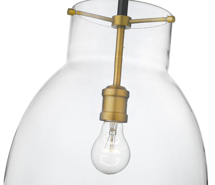 Z-Lite Bella 12" 1-Light Matte Black and Olde Brass Mini Pendant Light With Clear Glass Shade