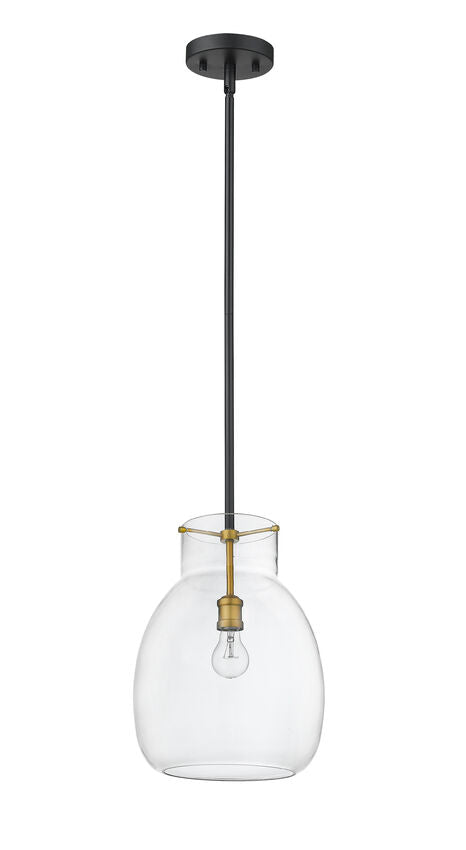 Z-Lite Bella 12" 1-Light Matte Black and Olde Brass Mini Pendant Light With Clear Glass Shade