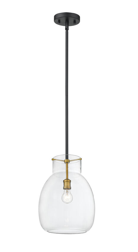 Z-Lite Bella 12" 1-Light Matte Black and Olde Brass Mini Pendant Light With Clear Glass Shade
