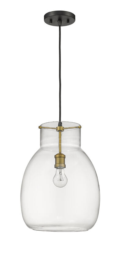 Z-Lite Bella 12" 1-Light Matte Black and Olde Brass Pendant Light With Clear Glass Shade