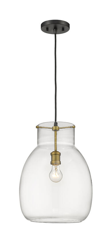 Z-Lite Bella 12" 1-Light Matte Black and Olde Brass Pendant Light With Clear Glass Shade