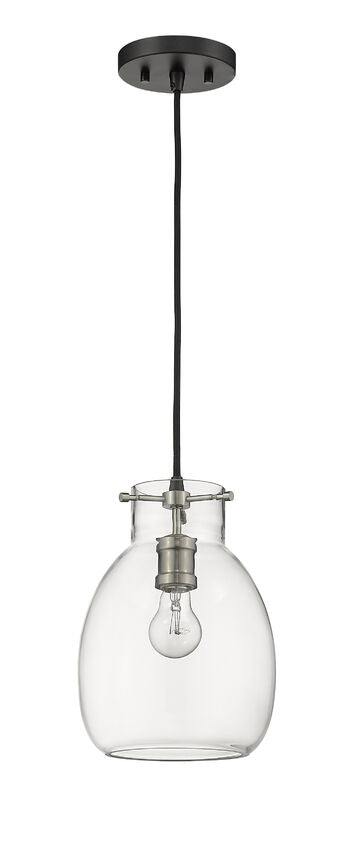 Z-Lite Bella 8" 1-Light Matte Black and Brushed Nickel Mini Pendant Light With Clear Glass Shade