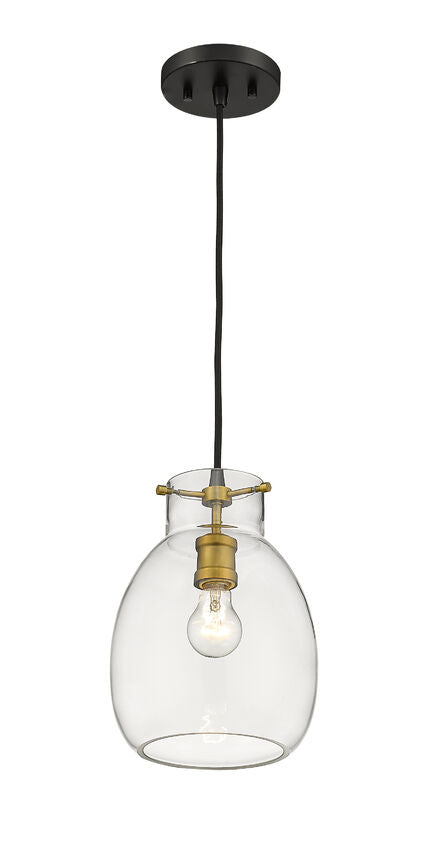 Z-Lite Bella 8" 1-Light Matte Black and Olde Brass Mini Pendant Light With Clear Glass Shade