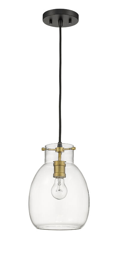Z-Lite Bella 8" 1-Light Matte Black and Olde Brass Mini Pendant Light With Clear Glass Shade