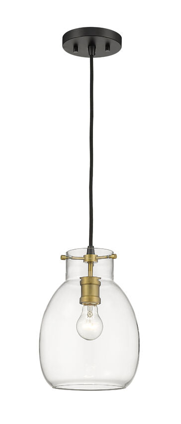 Z-Lite Bella 8" 1-Light Matte Black and Olde Brass Mini Pendant Light With Clear Glass Shade