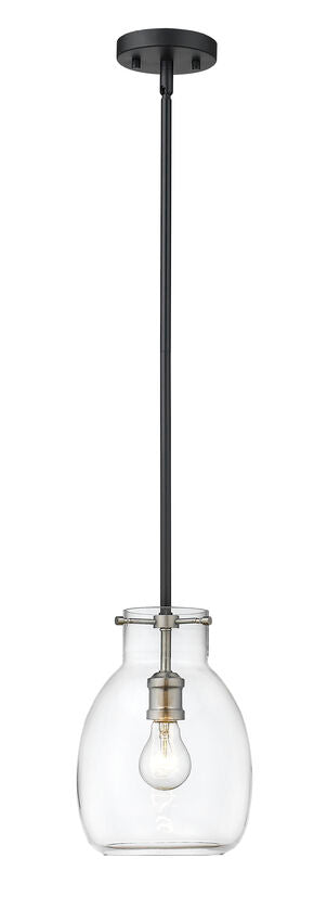 Z-Lite Bella 8" W x 11" H 1-Light Matte Black and Brushed Nickel Mini Pendant Light With Clear Glass Shade