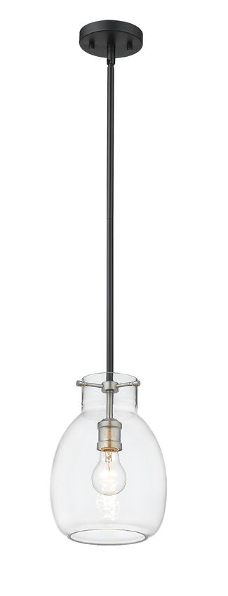 Z-Lite Bella 8" W x 11" H 1-Light Matte Black and Brushed Nickel Mini Pendant Light With Clear Glass Shade