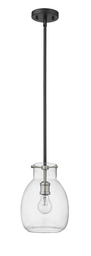 Z-Lite Bella 8" W x 11" H 1-Light Matte Black and Brushed Nickel Mini Pendant Light With Clear Glass Shade