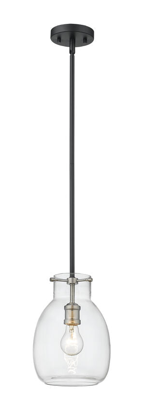 Z-Lite Bella 8" W x 11" H 1-Light Matte Black and Brushed Nickel Mini Pendant Light With Clear Glass Shade