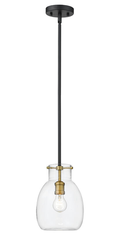Z-Lite Bella 8" W x 11" H 1-Light Matte Black and Olde Brass Mini Pendant Light With Clear Glass Shade