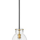 Z-Lite Bella 8" W x 11" H 1-Light Matte Black and Olde Brass Mini Pendant Light With Clear Glass Shade