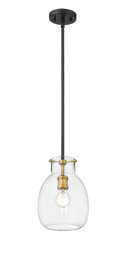 Z-Lite Bella 8" W x 11" H 1-Light Matte Black and Olde Brass Mini Pendant Light With Clear Glass Shade