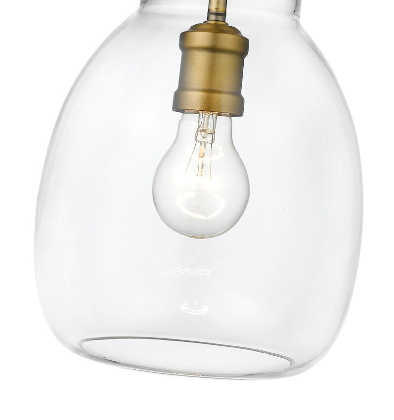 Z-Lite Bella 8" W x 11" H 1-Light Matte Black and Olde Brass Mini Pendant Light With Clear Glass Shade