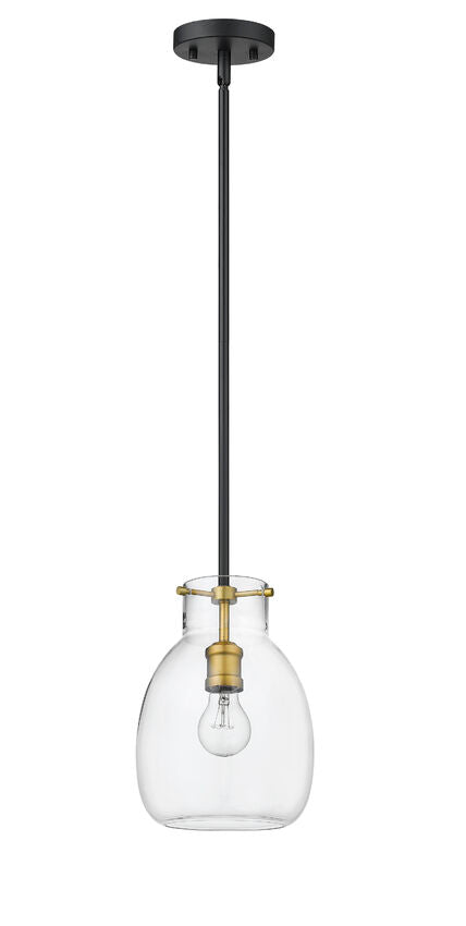 Z-Lite Bella 8" W x 11" H 1-Light Matte Black and Olde Brass Mini Pendant Light With Clear Glass Shade