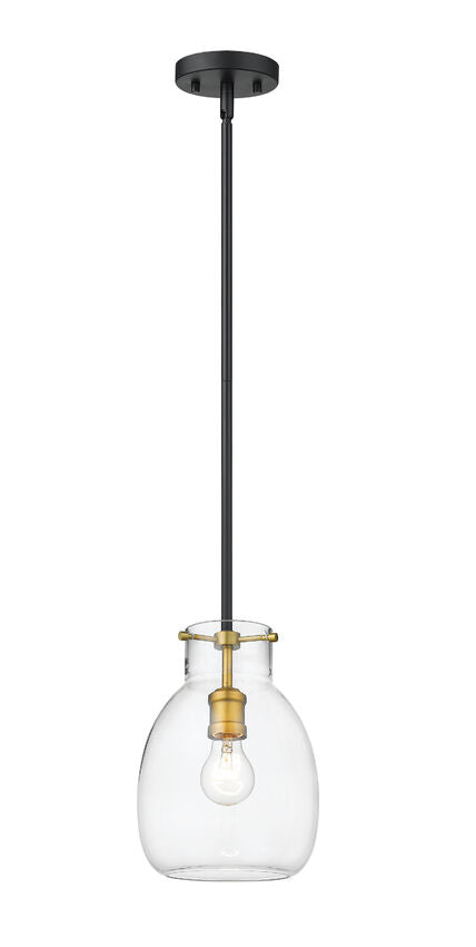 Z-Lite Bella 8" W x 11" H 1-Light Matte Black and Olde Brass Mini Pendant Light With Clear Glass Shade