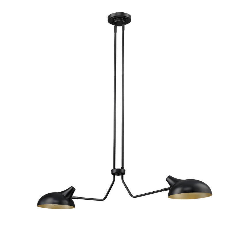 Z-Lite Bellamy 10" 2-Light Matte Black Island Light With Matte Black Outer and Gold Inner Shade