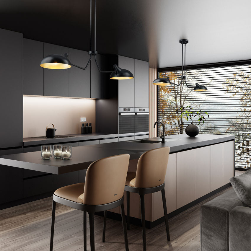 Z-Lite Bellamy 10" 2-Light Matte Black Island Light With Matte Black Outer and Gold Inner Shade