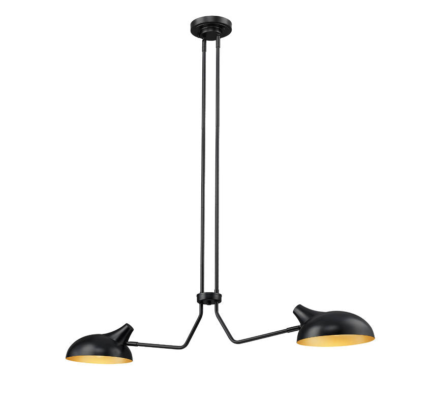 Z-Lite Bellamy 10" 2-Light Matte Black Island Light With Matte Black Outer and Gold Inner Shade