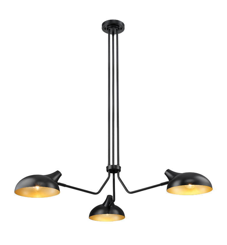 Z-Lite Bellamy 46" 3-Light Matte Black Pendant Light With Matte Black and Gold Shade