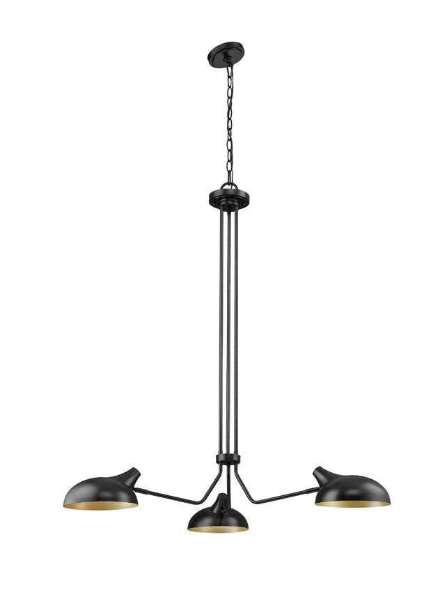 Z-Lite Bellamy 46" 3-Light Matte Black Pendant Light With Matte Black and Gold Shade