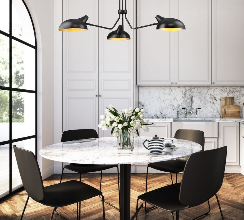 Z-Lite Bellamy 46" 3-Light Matte Black Pendant Light With Matte Black and Gold Shade