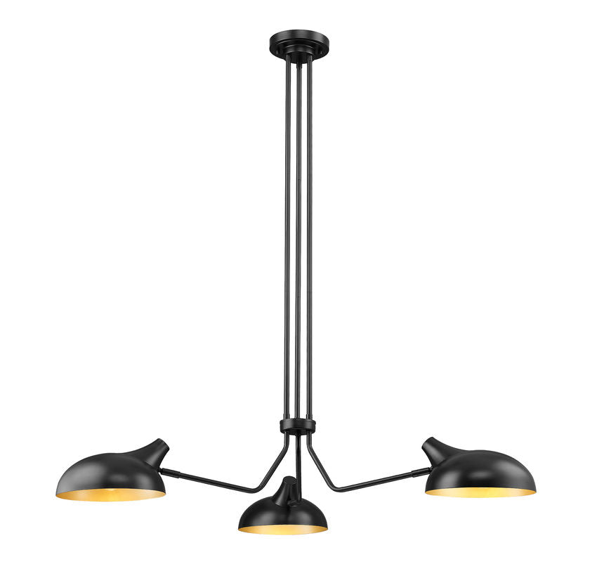 Z-Lite Bellamy 46" 3-Light Matte Black Pendant Light With Matte Black and Gold Shade