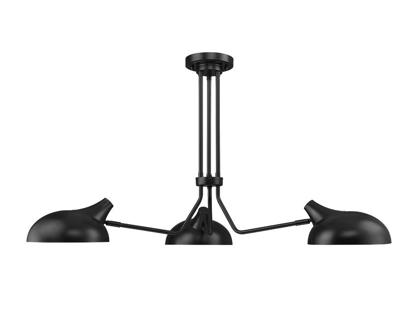 Z-Lite Bellamy 46" 3-Light Matte Black Semi Flush Mount With Matte Black and Gold Shade