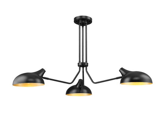 Z-Lite Bellamy 46" 3-Light Matte Black Semi Flush Mount With Matte Black and Gold Shade