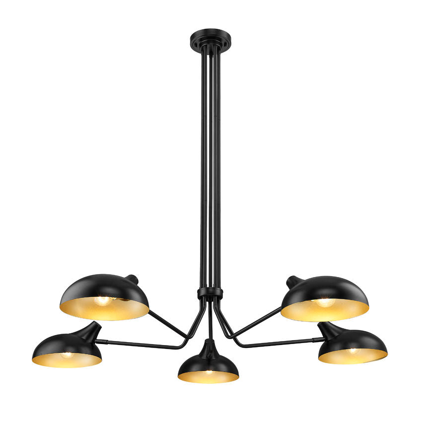 Z-Lite Bellamy 52" 5-Light Matte Black Pendant Light With Matte Black and Gold Shade