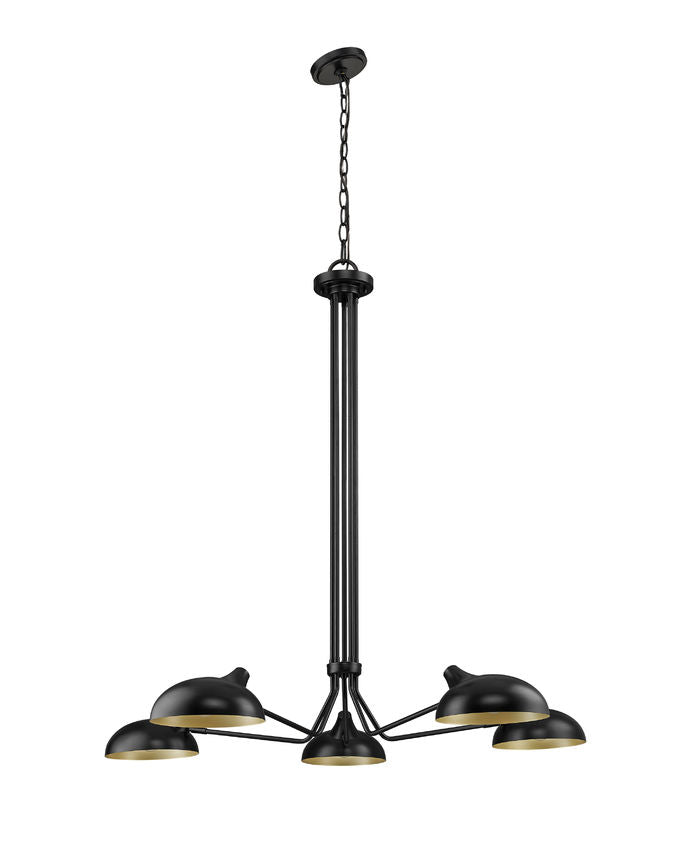 Z-Lite Bellamy 52" 5-Light Matte Black Pendant Light With Matte Black and Gold Shade