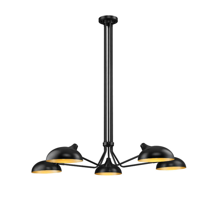 Z-Lite Bellamy 52" 5-Light Matte Black Pendant Light With Matte Black and Gold Shade
