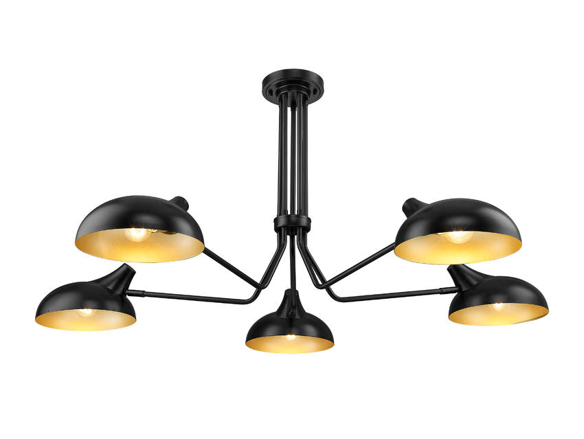 Z-Lite Bellamy 52" 5-Light Matte Black Semi Flush Mount With Matte Black and Gold Shade