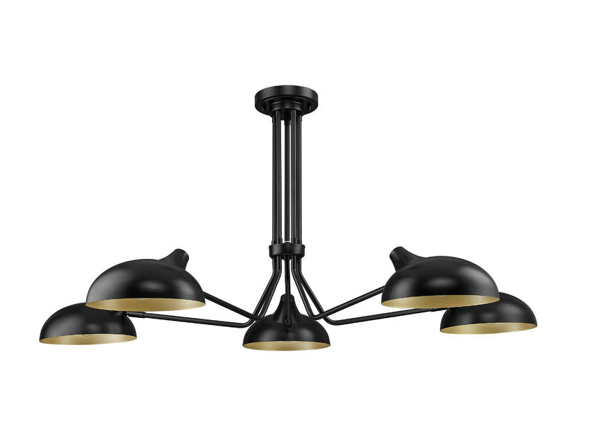 Z-Lite Bellamy 52" 5-Light Matte Black Semi Flush Mount With Matte Black and Gold Shade