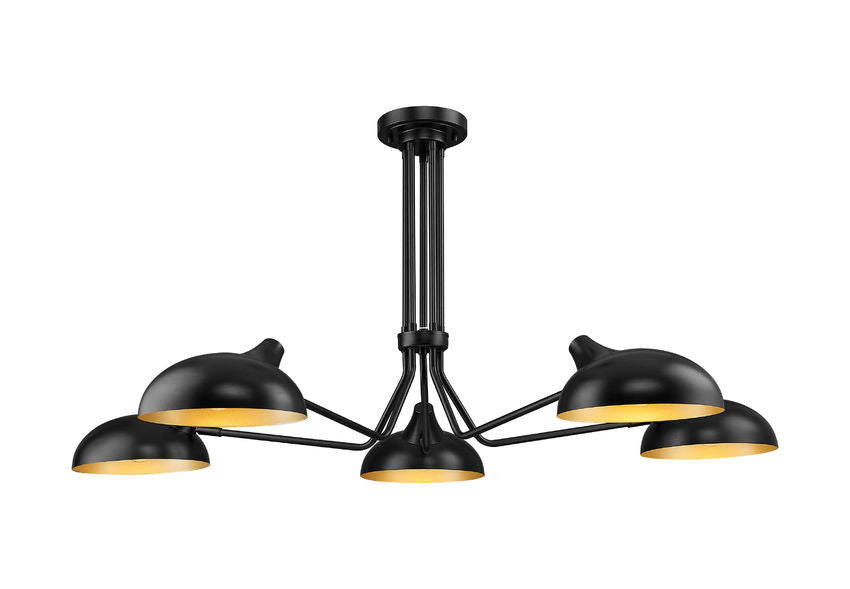 Z-Lite Bellamy 52" 5-Light Matte Black Semi Flush Mount With Matte Black and Gold Shade