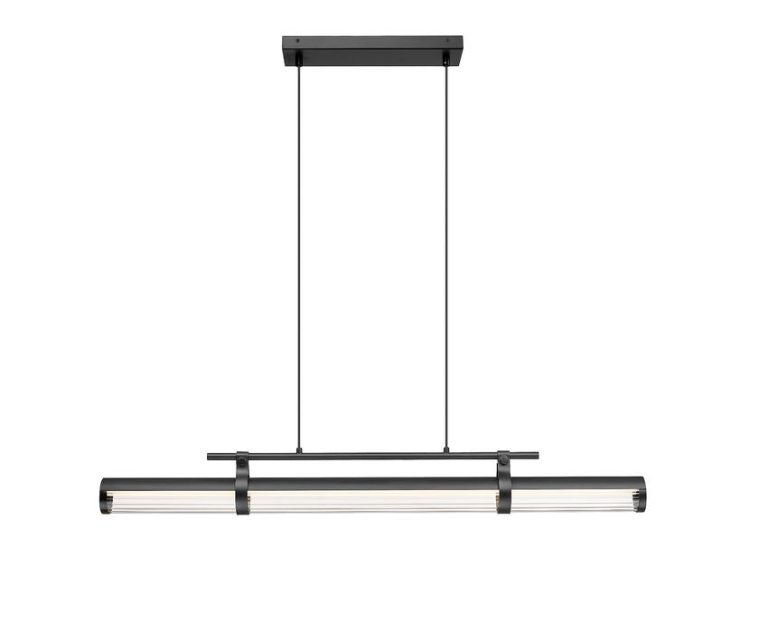 Z-Lite Benoit 44" 1-Light LED-Integrated Matte Black Steel Frame Clear Glass Shade Linear Chandelier