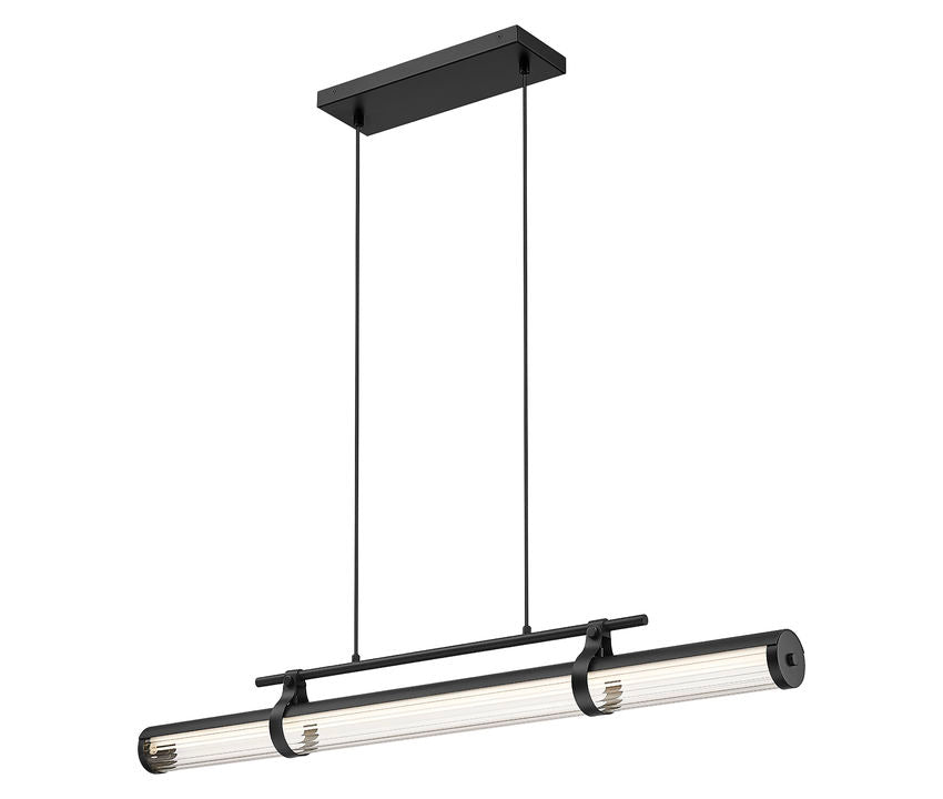Z-Lite Benoit 44" 1-Light LED-Integrated Matte Black Steel Frame Clear Glass Shade Linear Chandelier