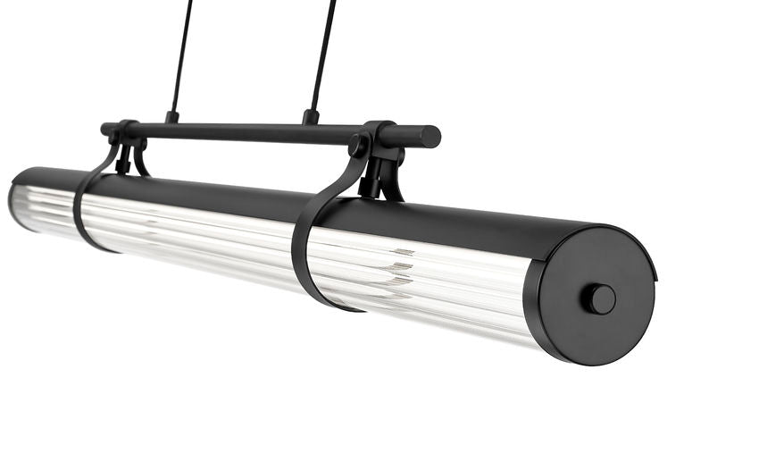 Z-Lite Benoit 44" 1-Light LED-Integrated Matte Black Steel Frame Clear Glass Shade Linear Chandelier
