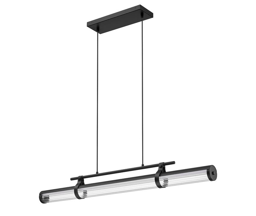 Z-Lite Benoit 44" 1-Light LED-Integrated Matte Black Steel Frame Clear Glass Shade Linear Chandelier