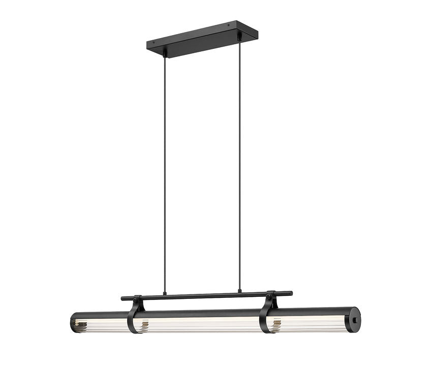 Z-Lite Benoit 44" 1-Light LED-Integrated Matte Black Steel Frame Clear Glass Shade Linear Chandelier