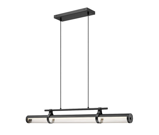 Z-Lite Benoit 44" 1-Light LED-Integrated Matte Black Steel Frame Clear Glass Shade Linear Chandelier
