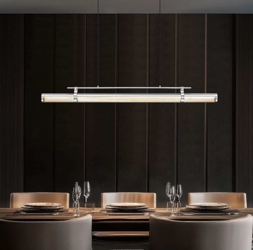 Z-Lite Benoit 56" 1-Light LED-Integrated Brushed Nickel Steel Frame Clear Glass Shade Linear Chandelier