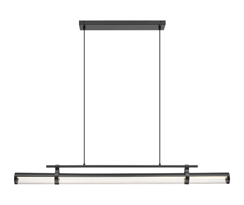 Z-Lite Benoit 56" 1-Light LED-Integrated Matte Black Steel Frame Clear Glass Shade Linear Chandelier