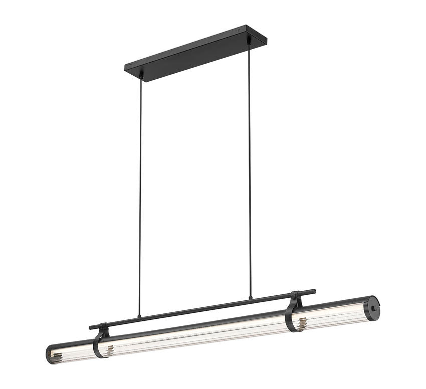 Z-Lite Benoit 56" 1-Light LED-Integrated Matte Black Steel Frame Clear Glass Shade Linear Chandelier