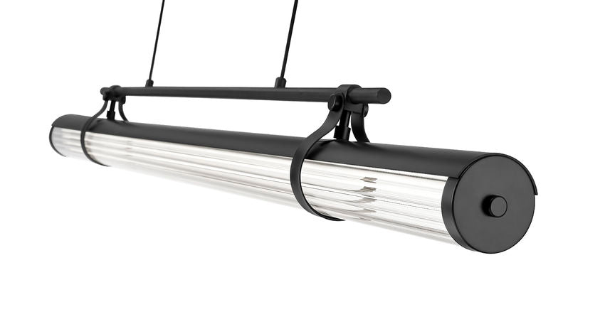 Z-Lite Benoit 56" 1-Light LED-Integrated Matte Black Steel Frame Clear Glass Shade Linear Chandelier